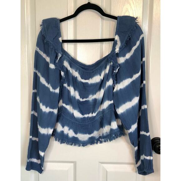 NWT True Craft Blue & White Tie Dye Raw Edge Women’s XL Long Sleeve Boho Shirt - Picture 10 of 10
